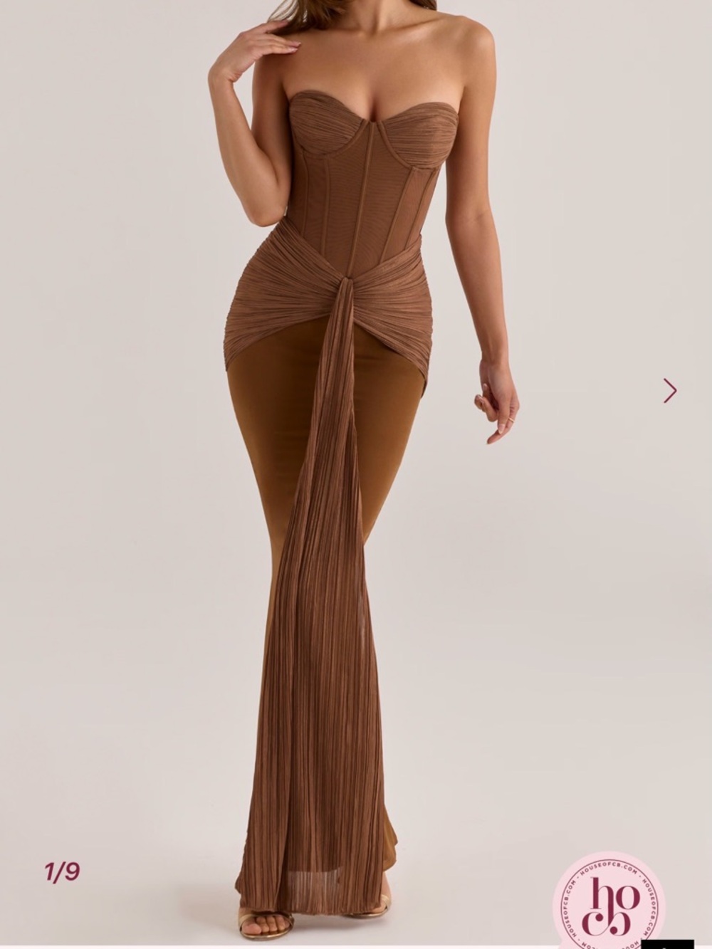 House of CB Charlotte Strapless Bronze Shimmer Chifon and Mesh strapless dress